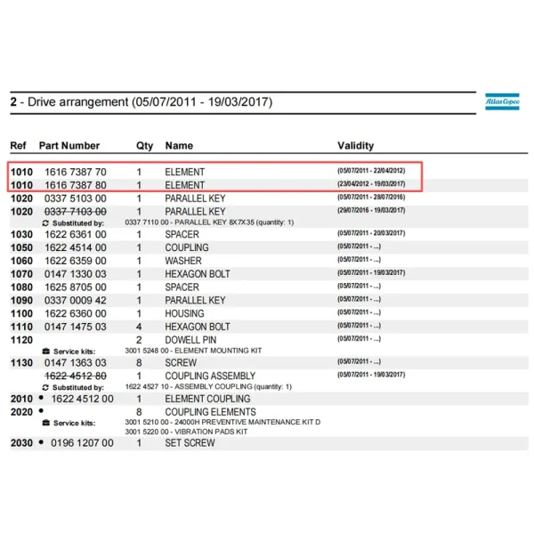 1616738781=1616738791 Parts Manual List
